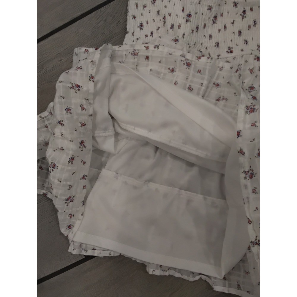 RSQ Girls White Floral Smocked Tiered Ruffle Dress Small Cotton Plaid Textured - Picture 5 of 5
